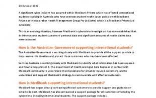 Medibank Private cyber incident factsheet for international students