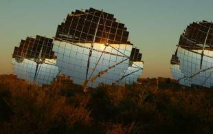 Solar panels at sunset