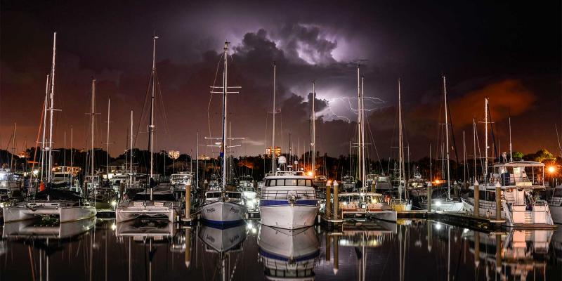 Boats in Cullen Bay Marine during lightening storm