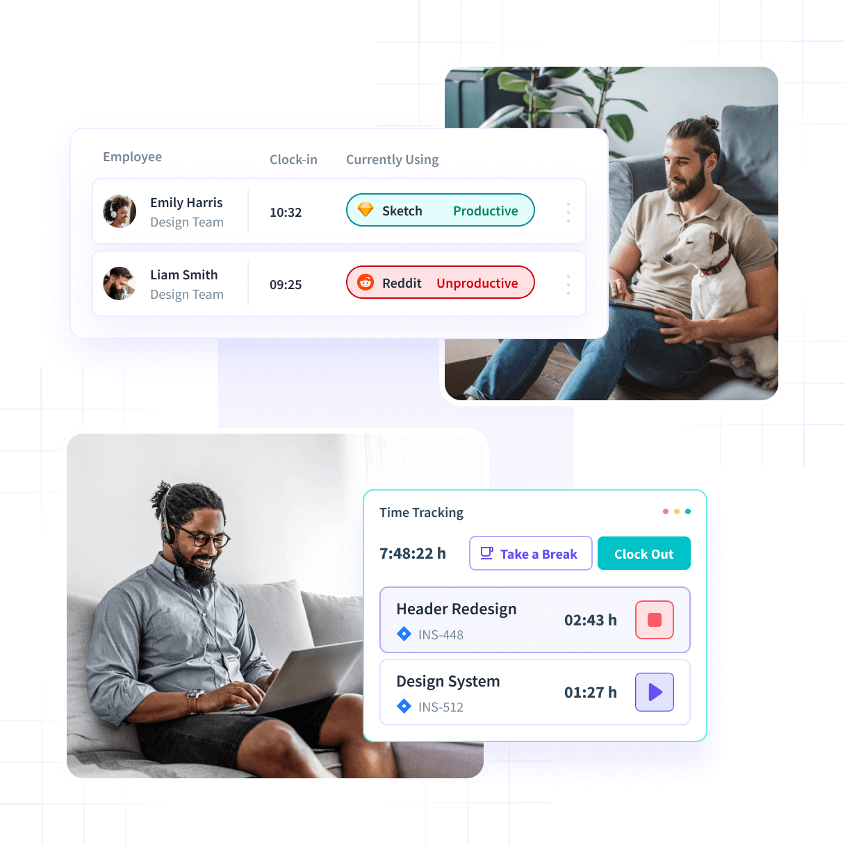 Insightful dashboard showing employee time on projects and tasks